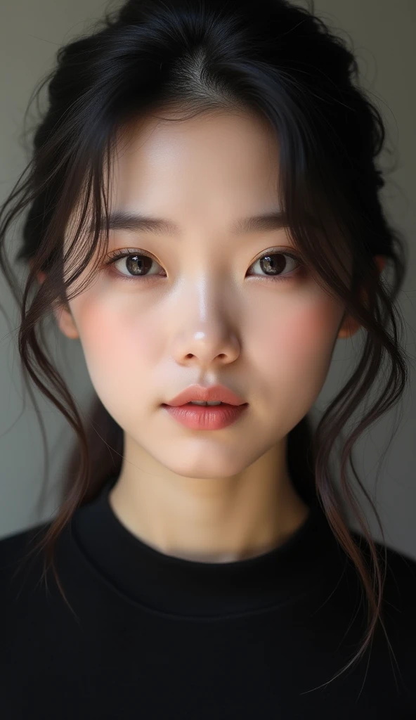 a close up of a woman with a black top and a black top, beautiful asian girl, asian beautiful face, sexy face with full makeup, girl cute-fine-face, gorgeous chinese model, korean girl, young cute wan asian face, beautiful south korean woman, gorgeous young korean woman, beautiful aesthetic face, young adorable korean face, dilraba dilmurat