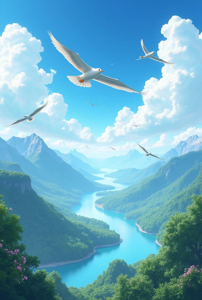 Beautiful landscapes nature with flying birds