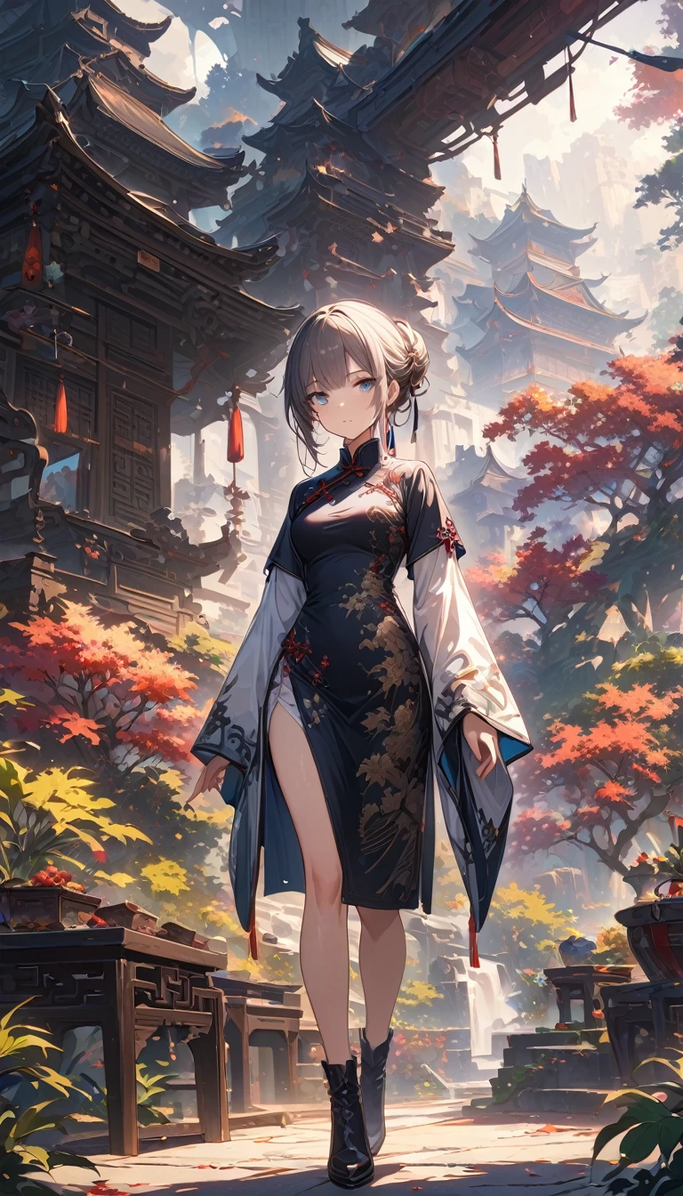 a girl, Chinese clothing, whole body, Sunlight, Clear face, clean white background, masterpiece, Super details, epic work, ultra high definition, high quality, Very detailed, official art, 8k wallpaper, Super details, 32k