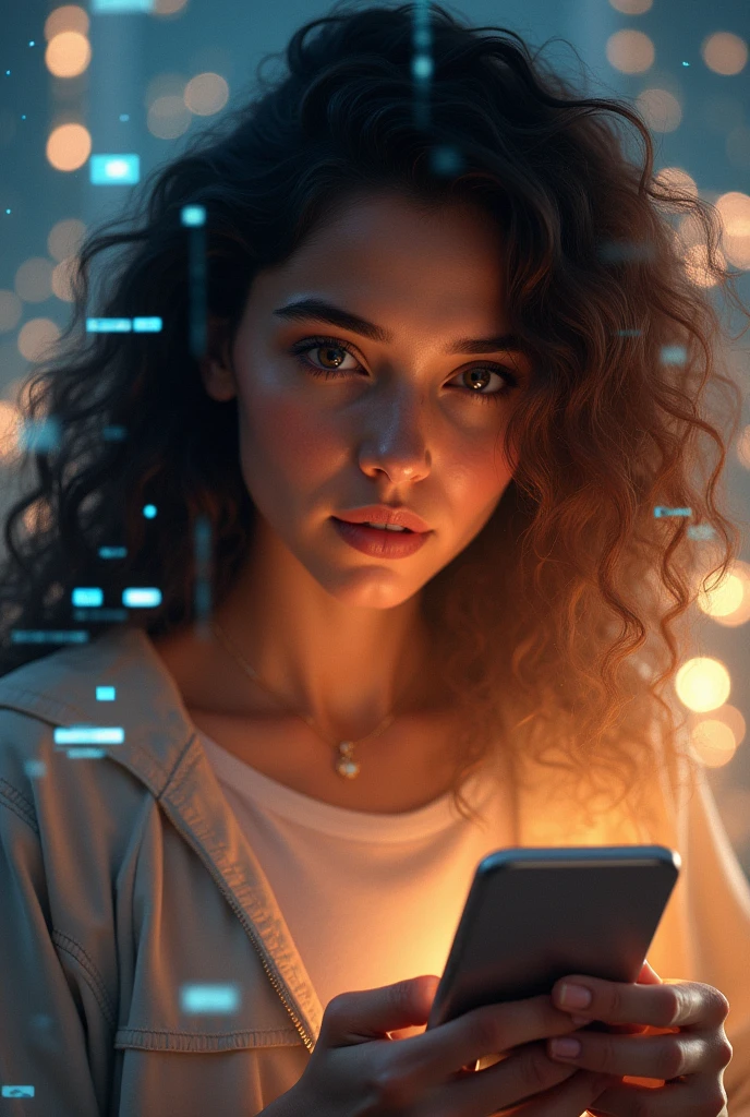 A brunette girl with curly hair and ai photo
and using cryptocurrency