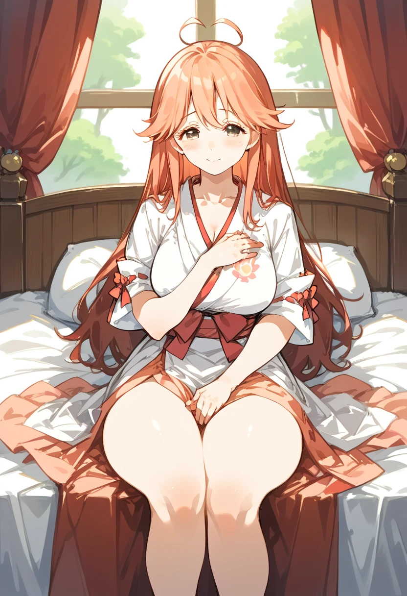 (Sakura Miko:1.6),(Sakuramiko:1.6),(masterpiece, Highest quality: 1.2),(mature woman:1.8),(30 old years:1.6),on the bed,(Good、Covering genitals with left hand)