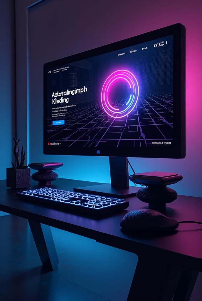 Design a modern and minimalist YouTube channel layout. Use a color scheme dominated by #00C4FF (neon blue) and #2A003E (dark purple). The design should include a sleek banner with clean lines, a simple logo, and an elegant, futuristic font. Incorporate a subtle tech-inspired background with hints of digital elements like grids or geometric shapes. The layout should feel fresh and innovative, reflecting a focus on VFX, video editing, and 3D content