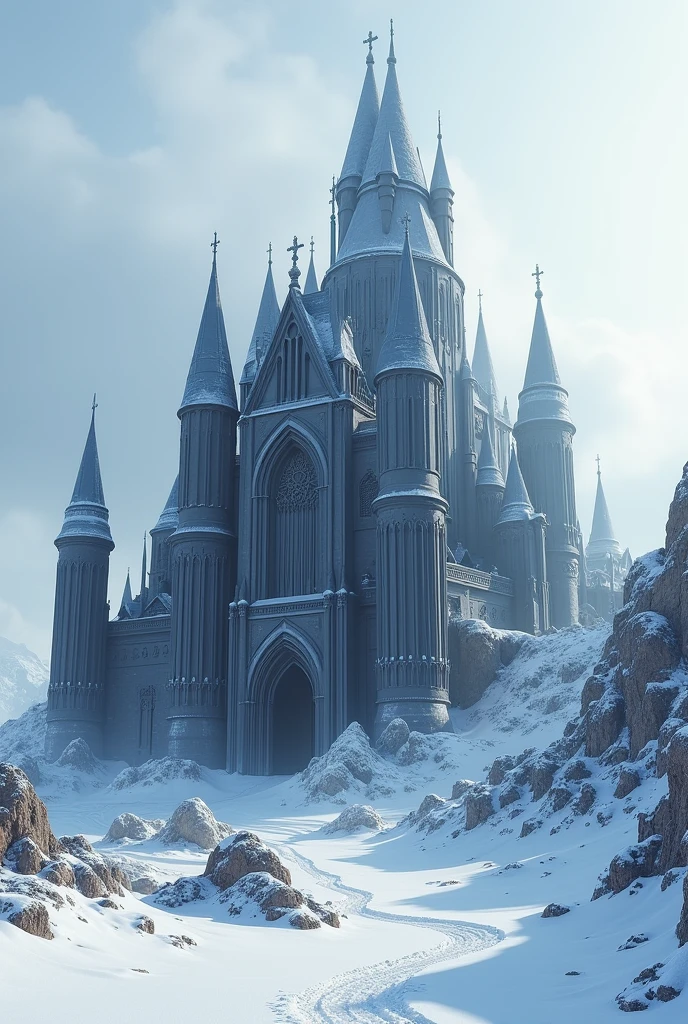 Huge luxury black onyx castle in the middle of the snow