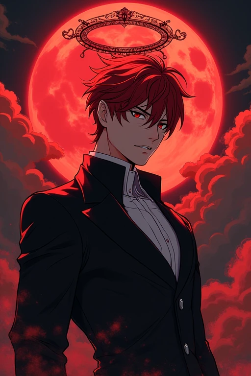 Anime tanjiro handsome and baground blood moon and. Head red engel ring