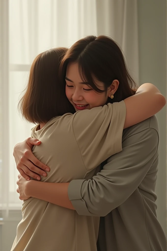 Hug the person in the image 