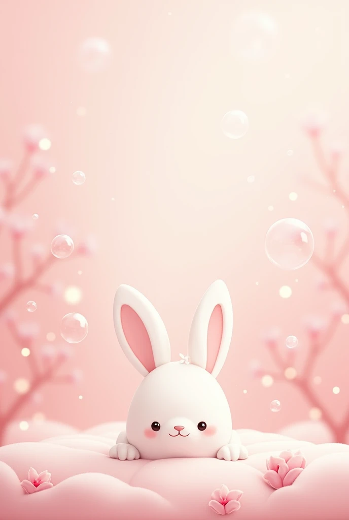 create pink background application with soap bublle enchance to soft blur and white cute rabbit block vector