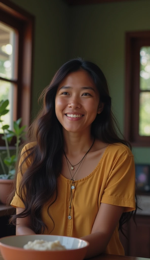 Frustrated 30 year old Indonesian woman smiling