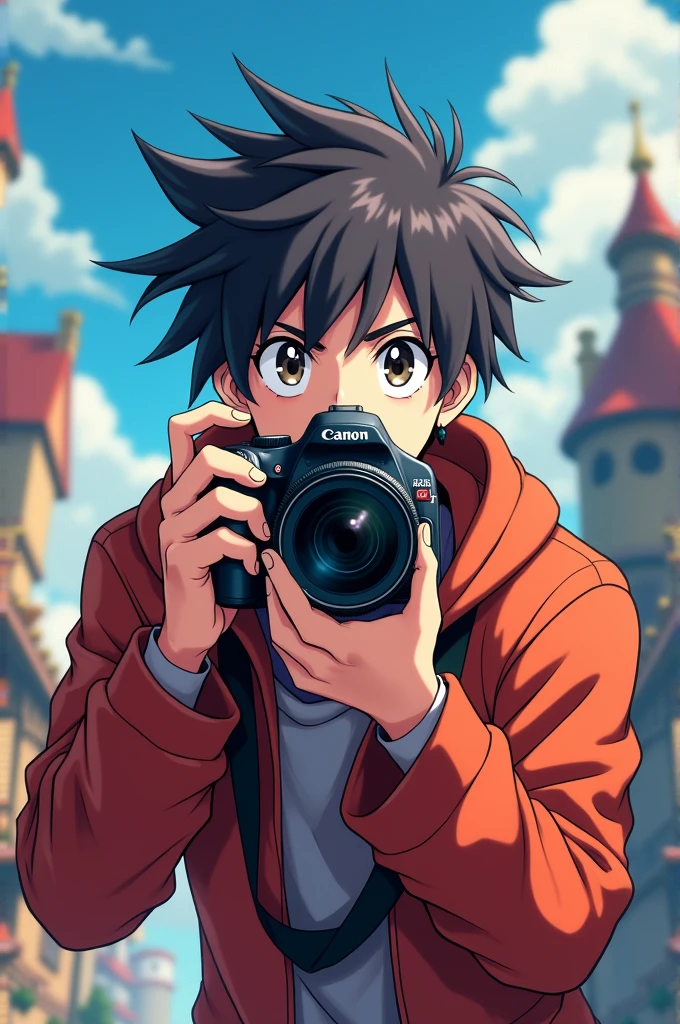 An anime man trying to take a picture of me with a canon camera