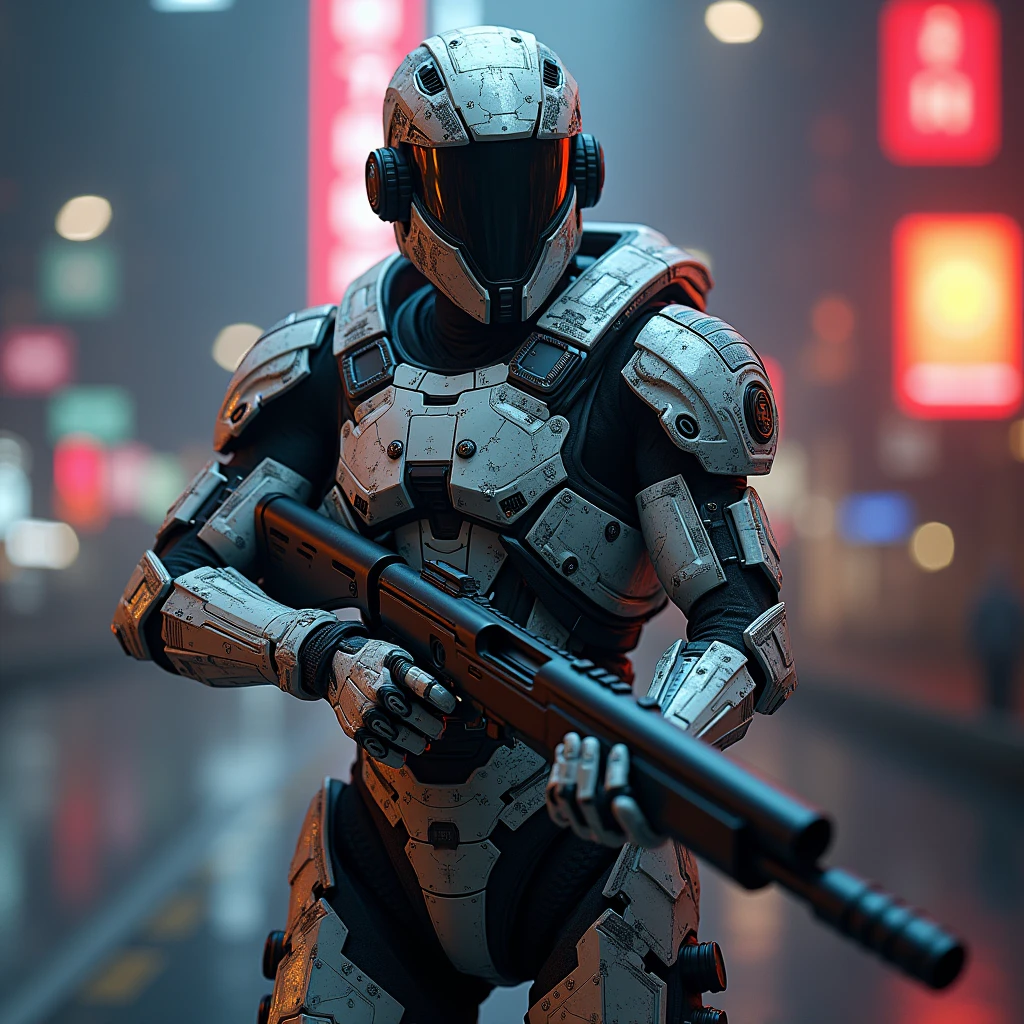 holding a shotgun, a highly detailed ceramic armor, glossy ceramic plating, intricate ceramic patterns, complex ceramic texture, futuristic ceramic exosuit, advanced ceramic technology, seamless ceramic plates, engineered ceramic composite, masterfully crafted ceramic armor, hyper-realistic ceramic, photorealistic ceramic, 8k, cinematic lighting, dramatic shadows, vibrant colors, stunning visual effects, concept art style