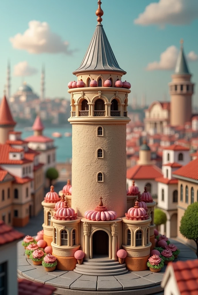 imagine Galata Tower in Istanbul as a cup cake