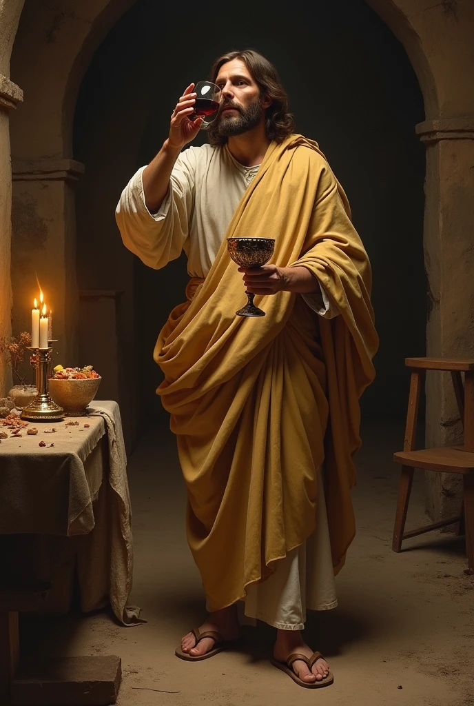 Jesus drinking wine