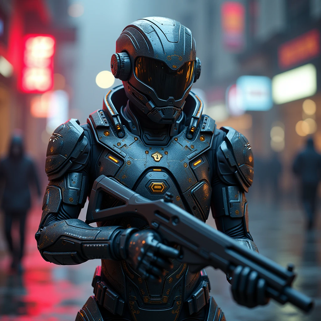 holding a shotgun, a highly detailed ceramic armor, glossy ceramic plating, intricate ceramic patterns, complex ceramic texture, futuristic ceramic exosuit, advanced ceramic technology, seamless ceramic plates, engineered ceramic composite, masterfully crafted ceramic armor, hyper-realistic ceramic, photorealistic ceramic, 8k, cinematic lighting, dramatic shadows, vibrant colors, stunning visual effects, concept art style