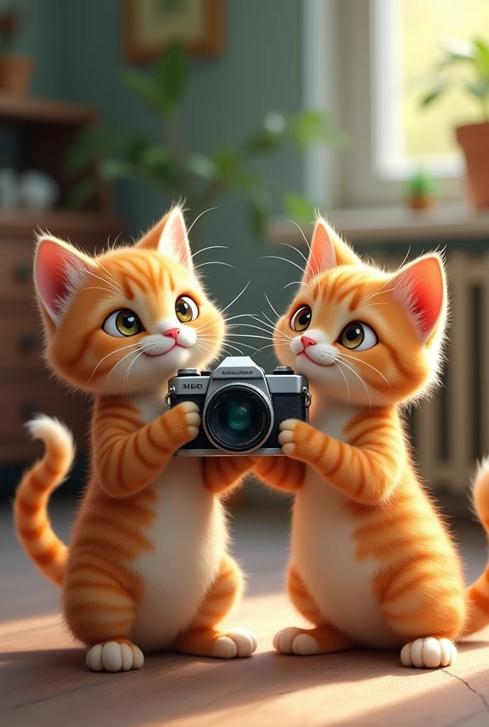 Two Cat with camera clicking photos
