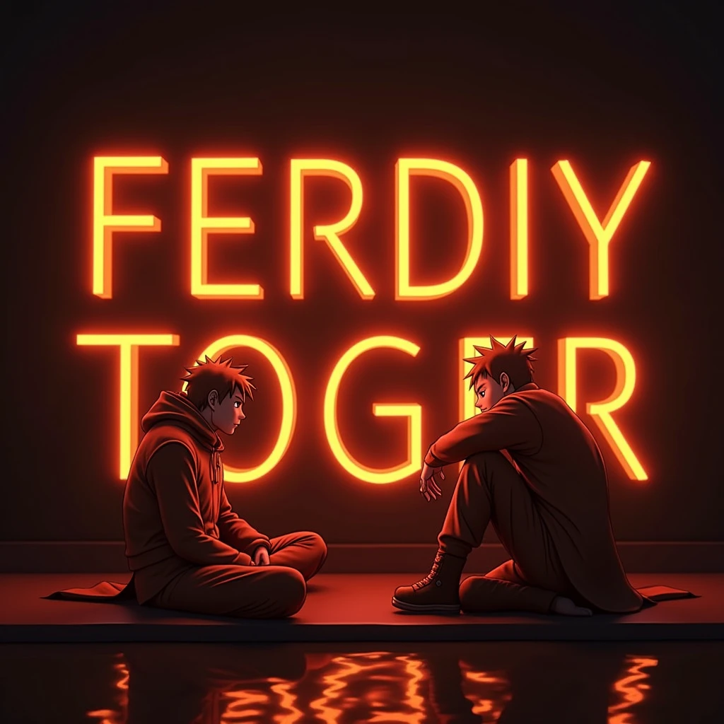 @4U$L4H: Naruto sitting beside the name text "
FERDIY TOGER 501" with orange neon lighting effects
3d text berbagi itu indah