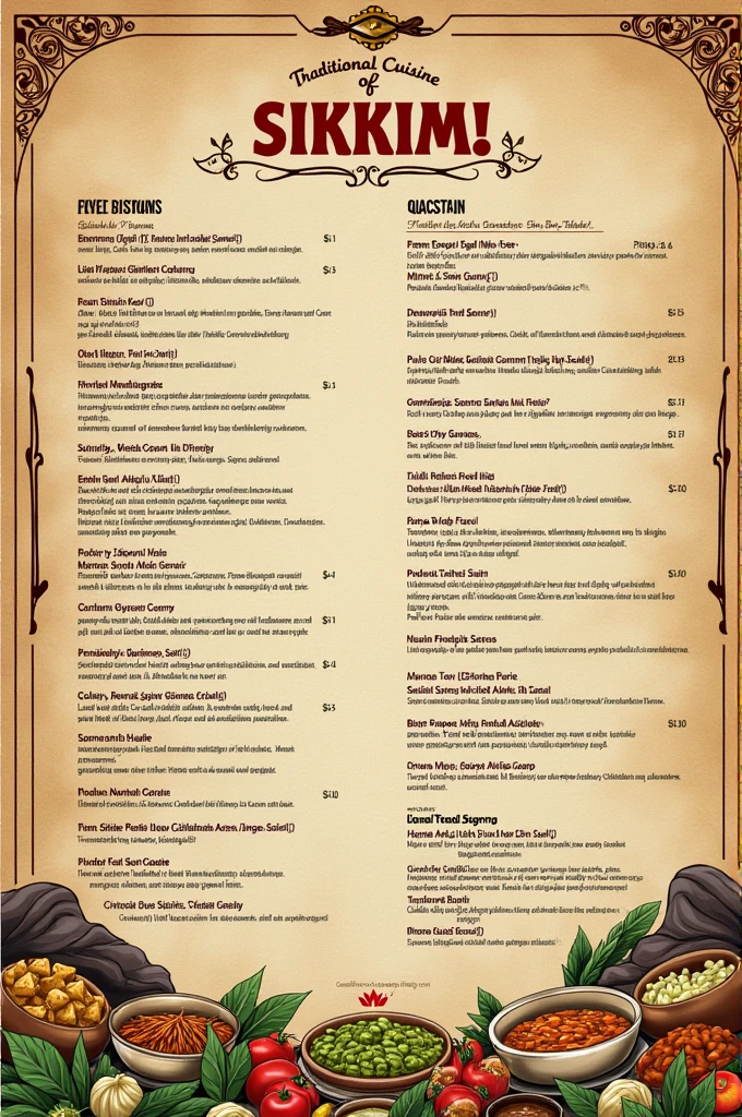 Menu card of Sikkim famous food