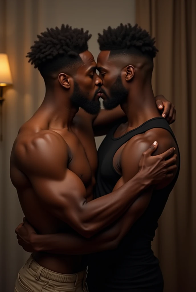 Two black men kissing
