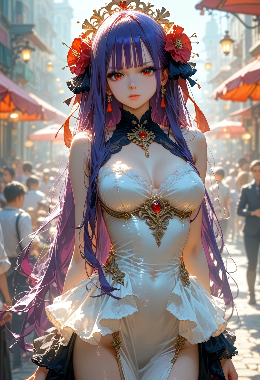 1 girl 2, blunt bangs, hair, hair ornament elegant, Fashionable Clothing Tight clothing, (purple hair:1.2), Very long hair, straight hair, looking at the viewer Sexy, very detailed background, red eye shadow, depth of field,Hand on Hip, whole body, the full picture, split, Shine, full height, A game of shadows, Standing Leaning Against a Lamppost, Bright Colors on Clothes, Dim Light on the Street, Wide Format Image, Full of Detail Picture, score_9,score_8_up,score_7_up,dramatic lighting,highly detailed,high budget,bokeh,cinemascope,moody,epic,gorgeous,film grain,grainy,masterpiece,best quality,perfect anatomy,very aesthetic,official art,8k,BREAK