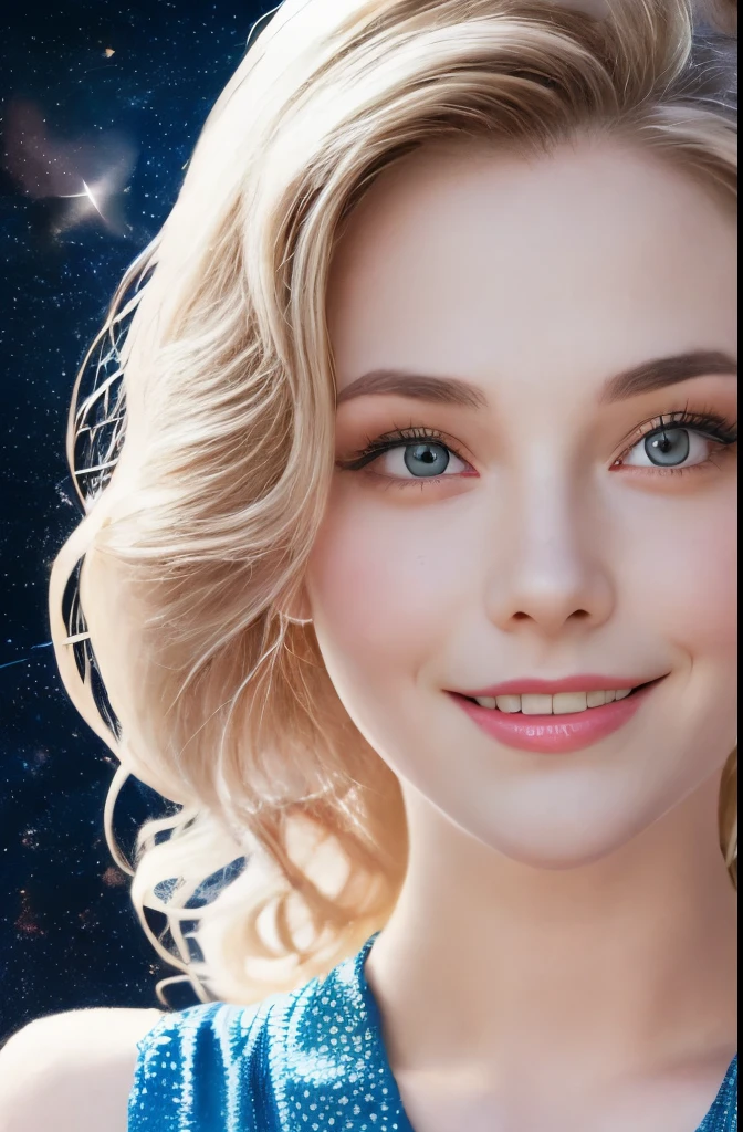 High detail, super detail, super high resolution, girl enjoying her time in the dream galaxy, surrounded by stars, warm light sprinkled on her, background is starry sky with colorful galaxies and galaxy clouds, stars flying around her, delicate face, adding playful atmosphere 