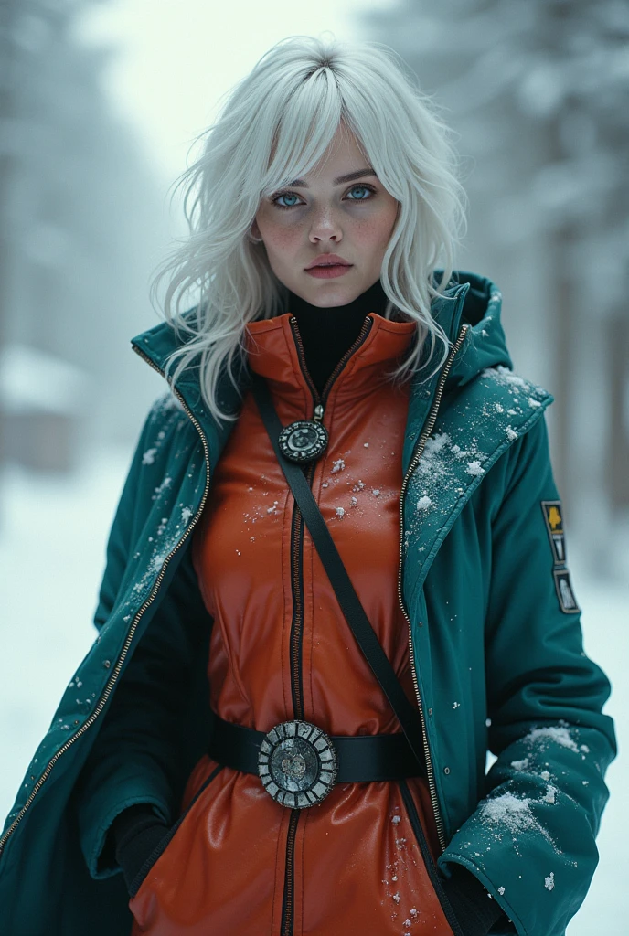 Nora, a warrior in the institution founded by time travelers, wore contrasting colors despite her white hair.. When evil doctors release a virus for the world, a doctor is sent for it.