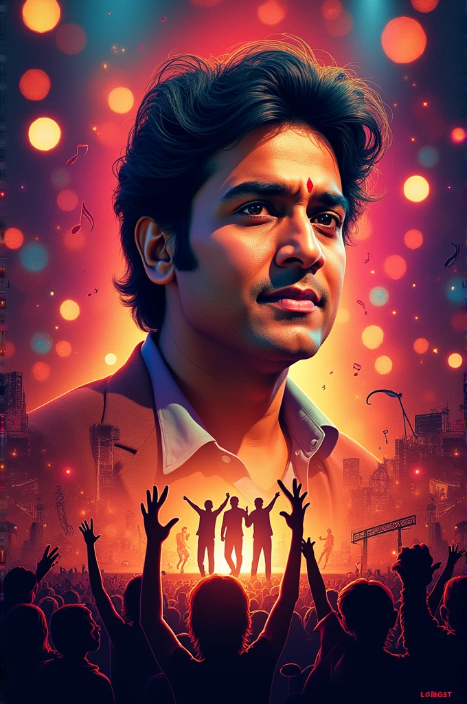 Generate a musical night poster of Kishore Kumar