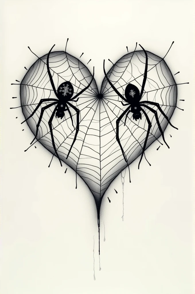 Two spiders make heart webs shape in the middle for tattoo