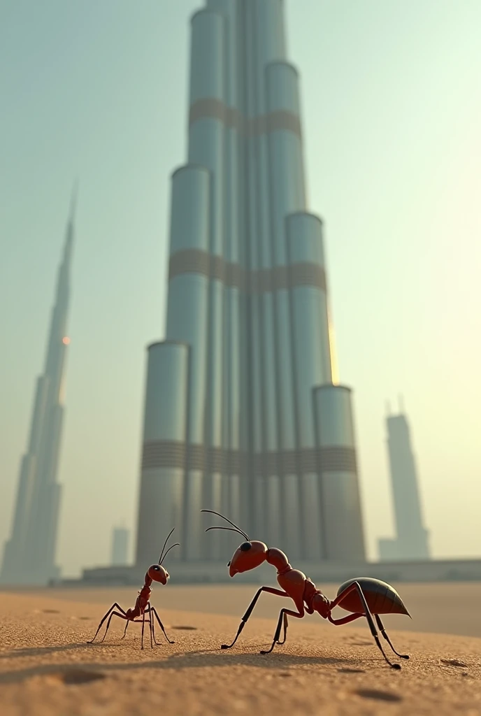 50 Burj Khalifas on top of each other compared to an ant
