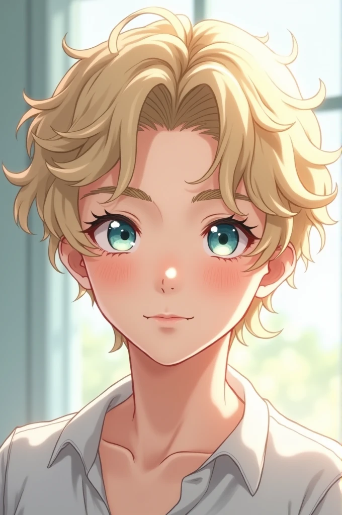nationality: Japanese Sex: Male Age:  Weight: 35 kg Height: 1.50 m Physical appearance:

face: heart, with soft cheekbones and a delicate chin Eyes: light blue, big and shiny, with long and curved eyelashes Hair: light blonde, curly and short, with locks falling over his forehead Nose: small and delicate, slightly upturned lips: Rosy and fleshy, with an angelic smile Skin: Pale and soft, with a slightly pinkish tone on the cheeks Complexion: Slim and petite, with a slim and elegant silhouette
