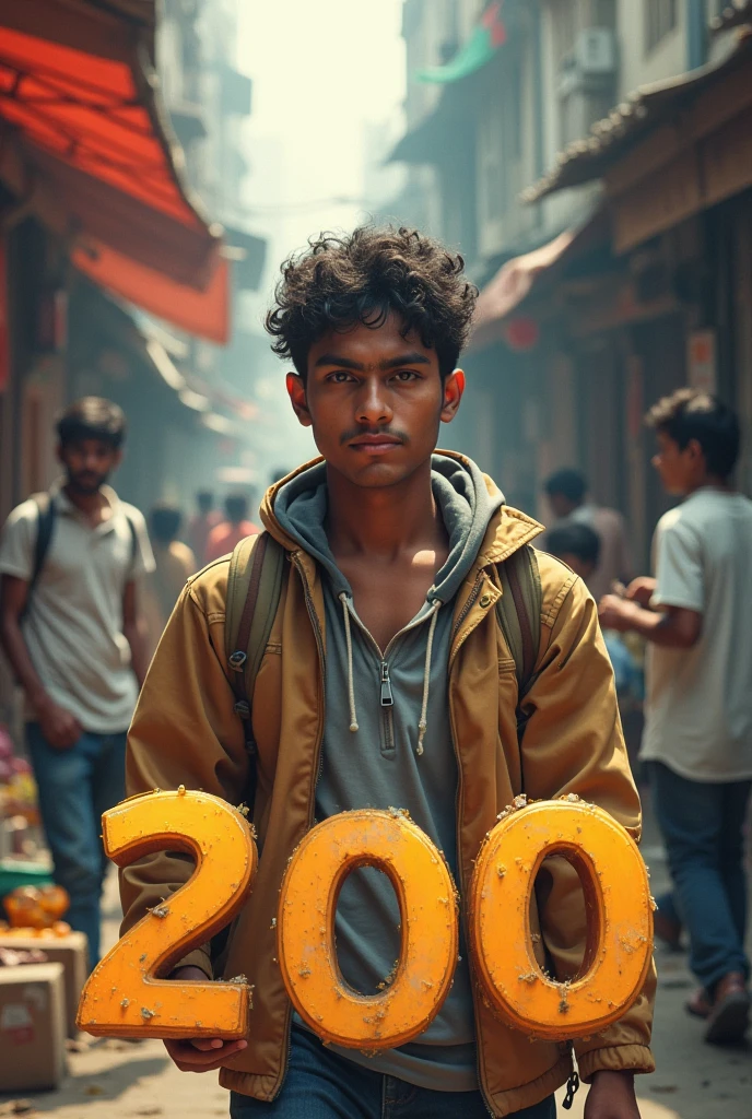 Make a youtube thumbnail of living on 200 indian rupees challenge for 24 hours