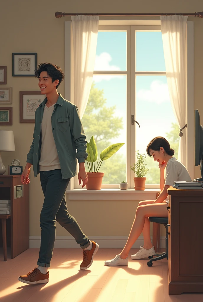 The boy returning to his office with a lighter step and the girl looking out of her window with a serene smile. Scenes of their everyday life with a sense of peace and resolution.