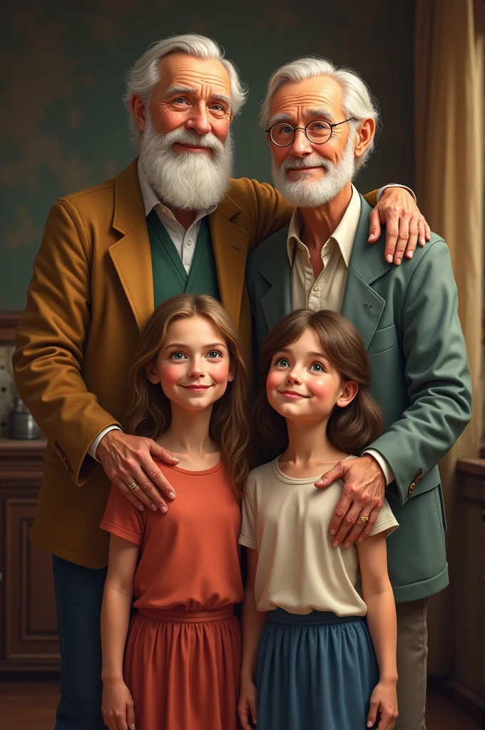 A family with 2 elderly brother and twin daughter
