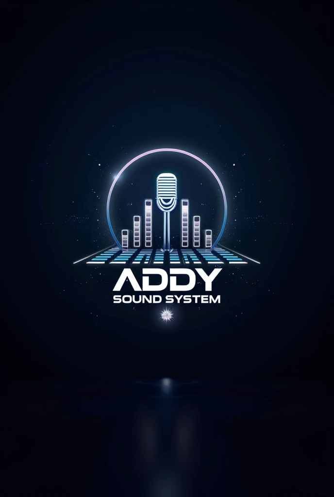 Addy sound system and led screen logo.Logo with equalizer, microphone, led screen, speakers background and cannibal font
