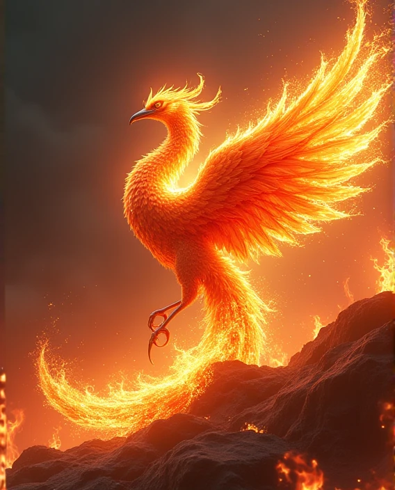 (photorealism:1.2), ((Highest quality)), ((masterpiece)), (detailed), (masterpiece, best quality), (((Very detailed))) The Phoenix also known as the Feng Huang has a divine figure with a body made of beautiful flames, the whole area is in great flames and raining fire, burning everything down and starting all over again, the ruler of reincarnation and eternity, behind it a pitch-black space will be left and everything will burn up, a dazzling light will remain and a new life will begin