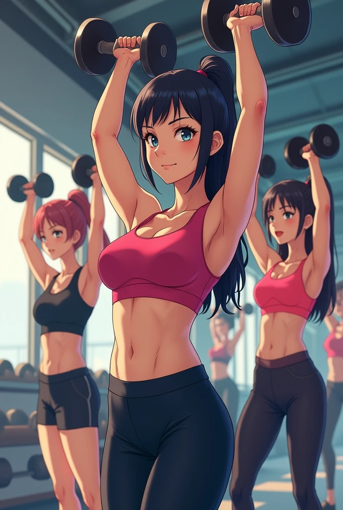Women lifting dumbbells anime slimfit