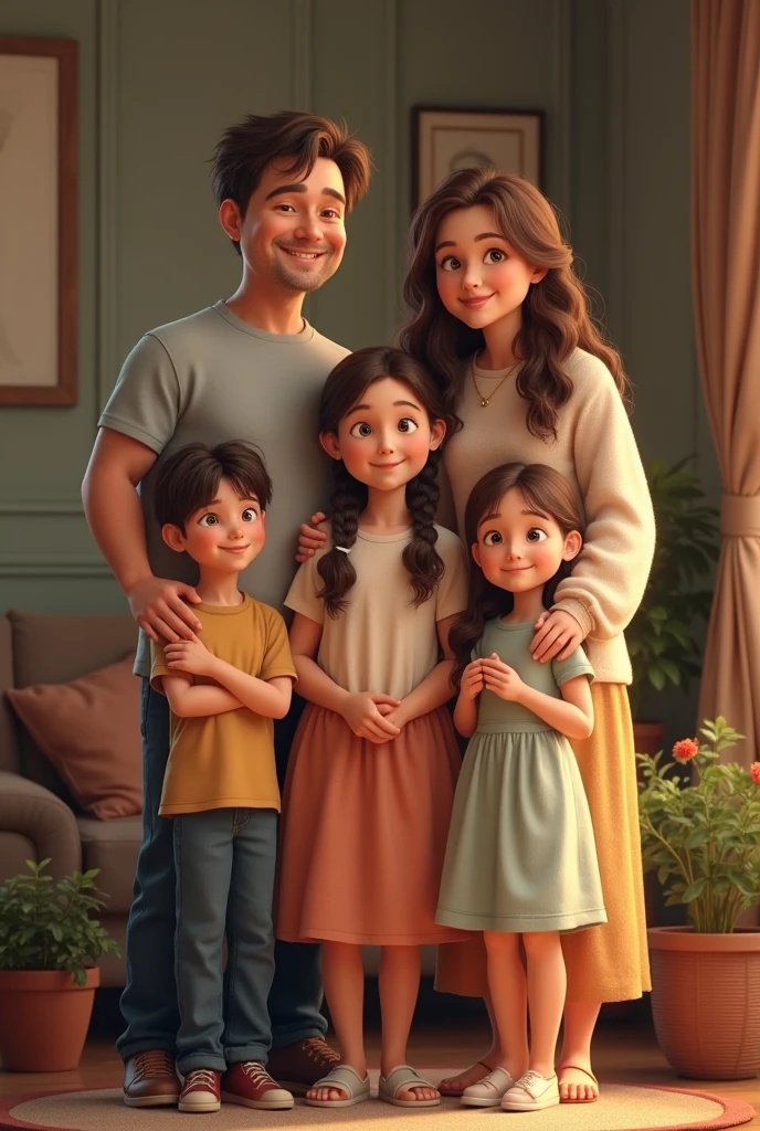 Father, mother, two sons and twin daughter 