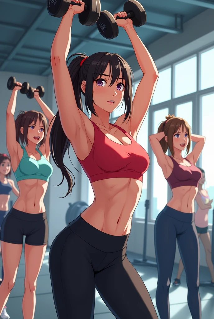 Women lifting dumbbells  anime slimfit 