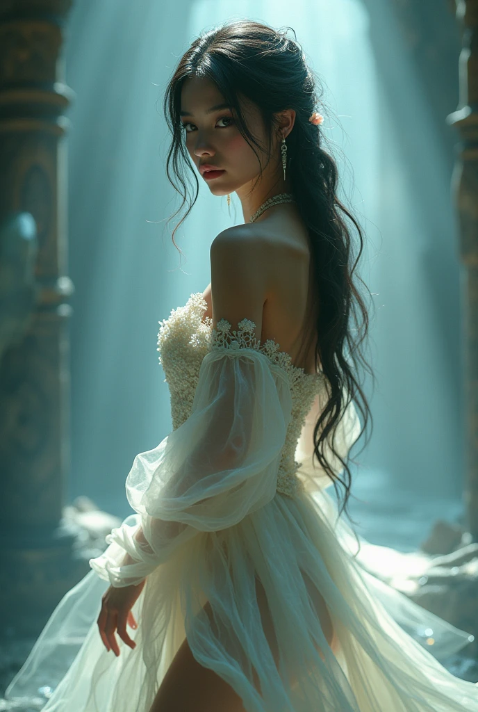 Telanjang (tidak memakai pakaian jenis apa pun)In the depths of Wonderland,The moonlight falls like water,foggy room,The figure of the heroine is vaguely visible,Just like the fairy in the painting,Slender sexy legs,Beautiful big breasts with a hint of mystery。Her face is beautiful and delicate,Like finely carved jade,Showing otherworldly beauty。The eyebrows are picturesque,Long eyebrows to temples,The waves in my eyes are like twinkling stars,Show the light of perseverance and wisdom。The bridge of the nose is straight,Lip color like cherry,The slightly raised corners of the mouth reveal confidence and calmness。Her face is well defined,The skin is as fair as jade,Reveals a healthy glow,Not like a fairy'Don’t eat the fireworks of the world。Her makeup is light and delicate,Not too much embellishment,But enough to show her temperament and charm。Light-colored foundation brings out the transparency of the skin,A light eyebrow pencil outlines her perfect eyebrow shape,Eye makeup is eye shadow and eyeliner,Make her eyes brighter and more energetic。Lips painted with grace lipstick,Adds a bit of charm and sophistication。Her clothes are graceful and chic,Wearing white clothes to win the snow,Clothes flutter,It seems like it will be blown up by the wind at any time,drifting into the distance。Beautifully embroidered patterns on clothes,Without losing grace,Also showed her extraordinary skills。A wide belt is tied around the waist,There is a crystal clear jade pendant hanging on it,Rocking with her movements。Her hair is tied back casually,Secure it with a hosta,A few strands of hair are fluttering gently in the wind,Adds a bit of softness。Her figure is looming in the fairyland,Like a landscape of Beautiful big breasts,attracted everyone's attention。She seems to be an elf in fairyland,Beautiful big breasts、grace、mystery、and full of power。