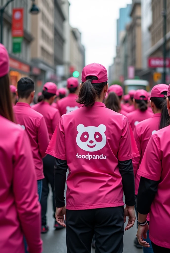 foodpanda delivery riders doing movement for increase there delivery charge they are wearing pink color dress