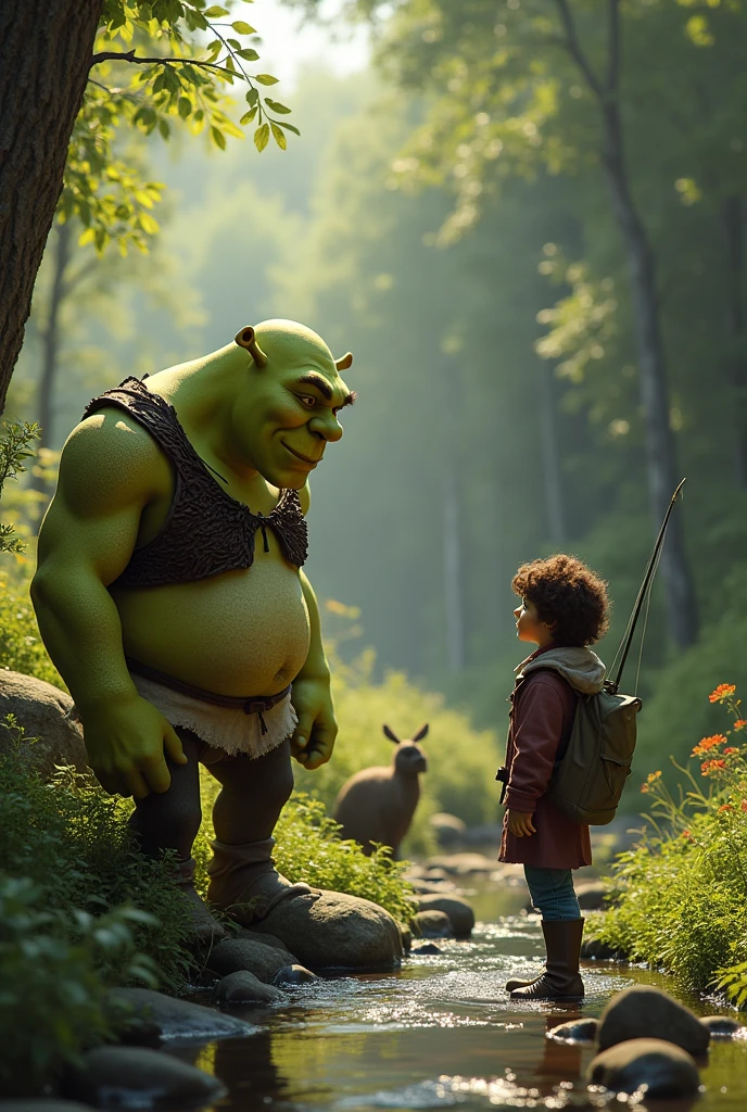 Shrek looks over at you and grunts a greeting, his attention still focused on his fishing line Hmph. Thought I scared off all the noisy critters around here. he pauses, eyeing you up and down skeptically You got a name, or should I just call you 'pest'?