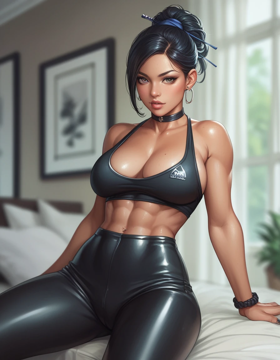 Hot anime black blacked toned girl showing her boobs kitana with monster