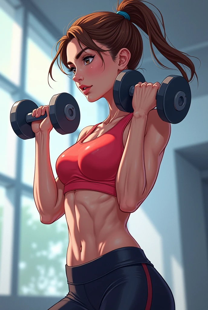 Single Women lifting dumbbells anime slimfit