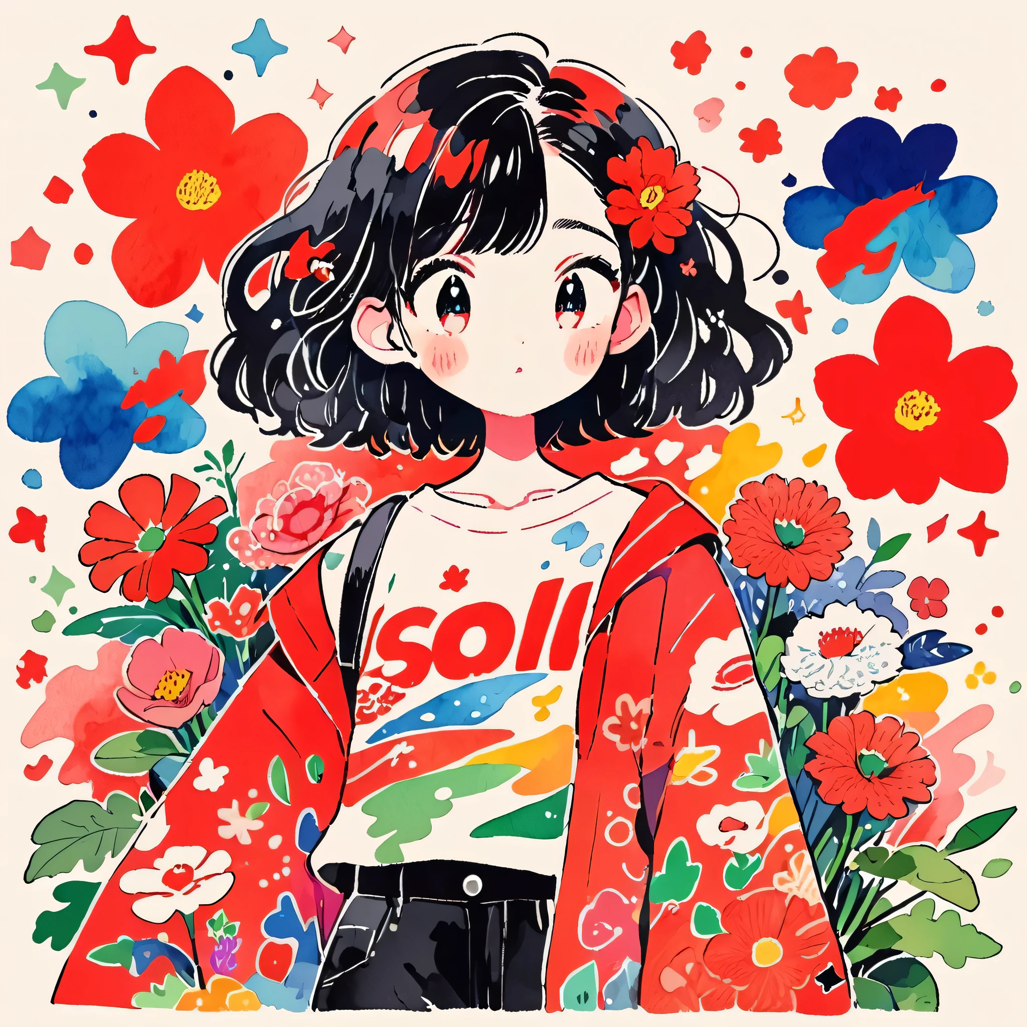 Black Star Red and White Style、(((stylish fashion))), 8K Quality、Intense watercolor, Detailed watercolor art, Watercolor splash, Surreal, avant-garde pop art, Beautiful and expressive paintings, Beautiful artwork illustration, Very colorful tones, wonderful, Cool beauty, highest quality、Official Art, Vector art, Stylish design, (((The most beautiful girl))), (((highest quality))), HDR, ((detailed)), (((Doodle Art)), ((masterpiece)), ((Super detailed)), (((Colorful flowers))),(((Stylish)))