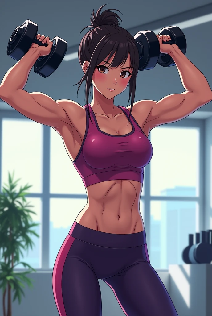Single Women lifting dumbbells  anime slimfit 