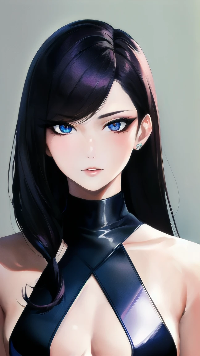 ral-opal, meahophontron, foreground, only, sexy demon, blue eyes, black clothes, white.