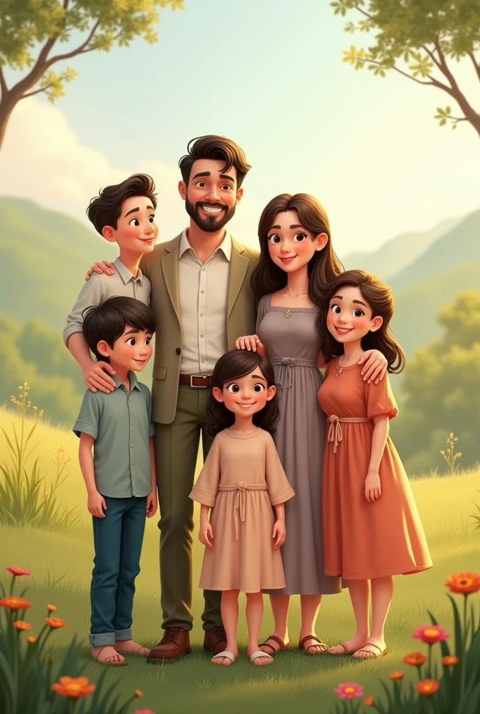 Father, mother, two sons and two daughters