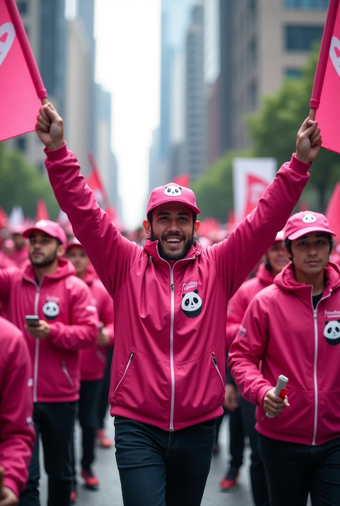 foodpanda delivery riders  doing movement for justice they are wearing pink color dress
