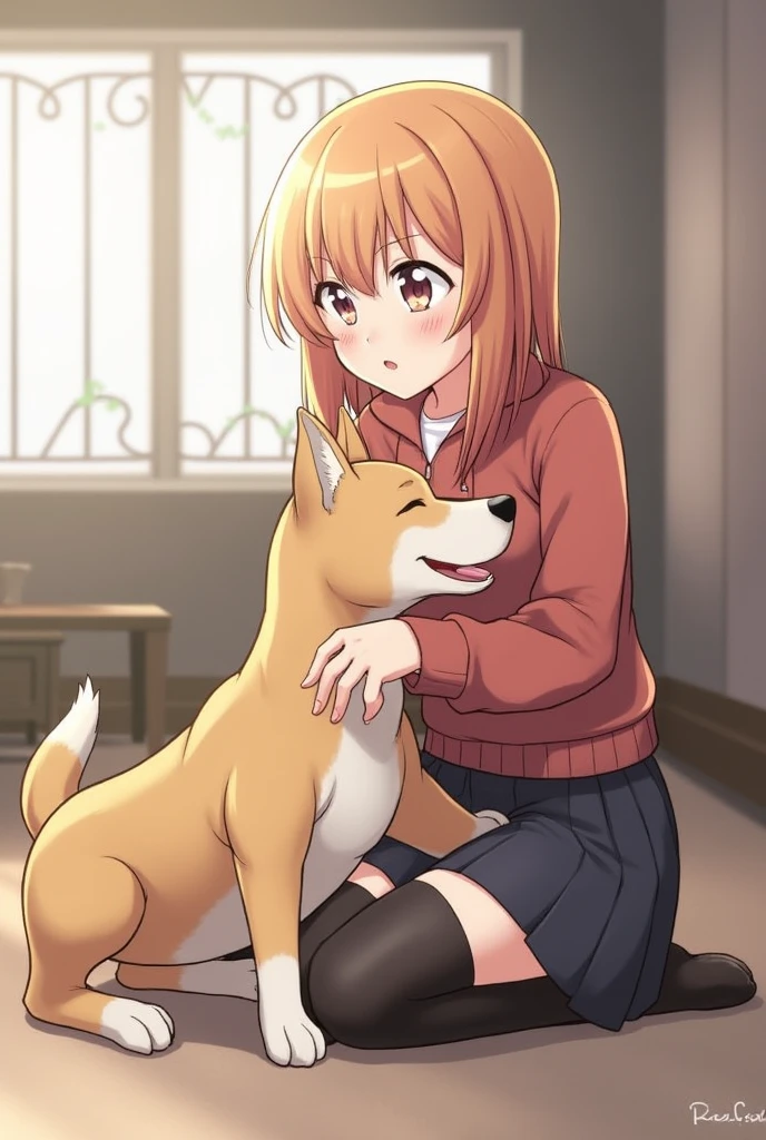 1 anime girl having ??? with a dog