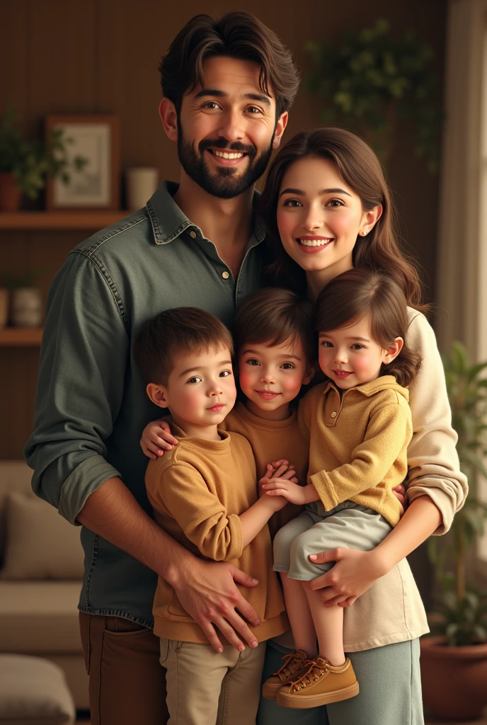 Father, mother, two sons and twin daughters