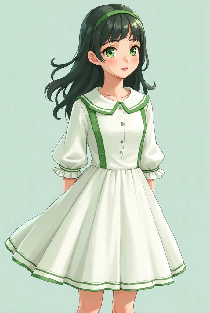 A white mini dress with green linings for teenage girls
*skirt-like bottom
*longsleeves top
Image