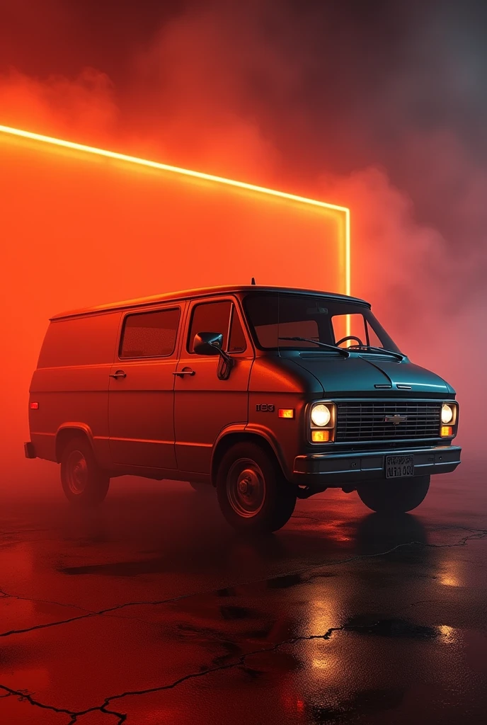 Chevrolet Damas and onrange neon lights and fog