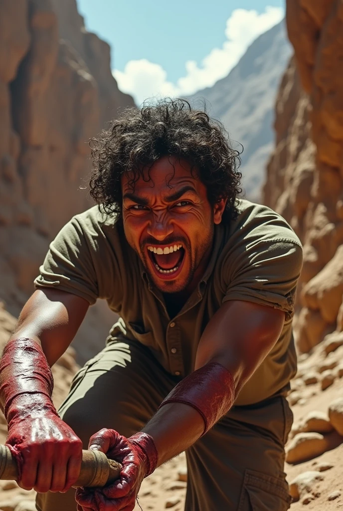Aron Ralston trying to cut off his arm, and screaming in pain